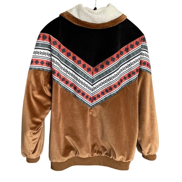 Velvet Jacket Button Up Brown Black Aztec Sherpa Boxy Fleece Women's Size Small - Picture 3 of 16